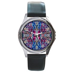 Abstract Blend Repeats Round Metal Watch by kaleidomarblingart