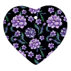 Elegant Purple Pink Peonies In Dark Blue Background Heart Ornament (two Sides) by augustinet