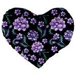 Elegant purple pink peonies in dark blue background Large 19  Premium Flano Heart Shape Cushions Front