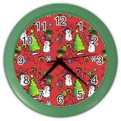 Santa Snowman Gift Holiday Color Wall Clock by Uceng