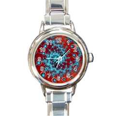 Fractal Pattern Background Round Italian Charm Watch by Uceng