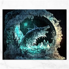 Sculpture Dinosaur Shark Frozen Winter Fantasy Rectangular Jigsaw Puzzl by Ravend