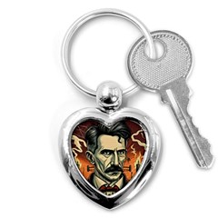 Ai Generated Nikola Tesla Tesla Nikolas Electricity Key Chain (heart) by danenraven