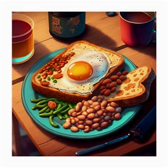 Ai Generated Breakfast Egg Beans Toast Plate Medium Glasses Cloth (2 Sides) by danenraven