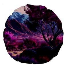 Landscape Landscape Painting Purple Purple Trees Large 18  Premium Round Cushions by danenraven