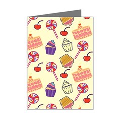 Happy Birthday Cupcake Pattern Lollipop Flat Design Mini Greeting Card by Ravend