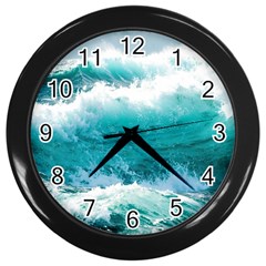 Ai Generated Waves Ocean Sea Tsunami Nautical Blue Sea Wall Clock (black) by Ravend