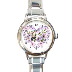 Hummingbird In Floral Heart Round Italian Charm Watch by augustinet