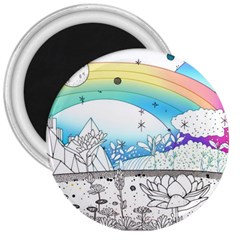 Rainbow Fun Cute Minimal Doodle Drawing Arts 3  Magnets by Ravend