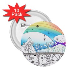 Rainbow Fun Cute Minimal Doodle Drawing Arts 2 25  Buttons (10 Pack)  by Ravend