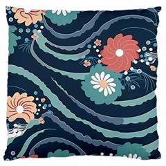 Waves Flowers Pattern Water Floral Minimalist Standard Premium Plush Fleece Cushion Case (two Sides) by Ravend