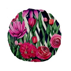 Classy Botanicals – Watercolor Flowers Botanical Standard 15  Premium Round Cushions by GardenOfOphir