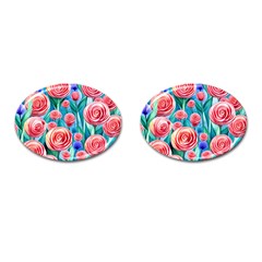 Brilliantly Hued Watercolor Flowers In A Botanical Cufflinks (oval) by GardenOfOphir