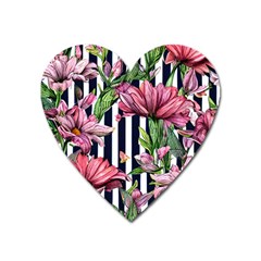 Tropical Botanical Flowers In Watercolor Heart Magnet