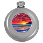 Sunset Over The Ocean Round Hip Flask (5 oz) Front