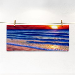 Golden Sunset Over Beach Hand Towel by GardenOfOphir