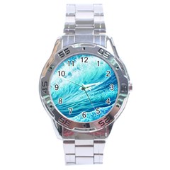 Blue Ocean Wave Watercolor Ii Stainless Steel Analogue Watch by GardenOfOphir