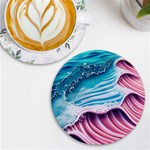 Pink Wave Crashing On The Shore UV Print Round Tile Coaster Front