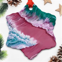 Ocean Waves In Pink Snowflake Ornament (two Sides) by GardenOfOphir