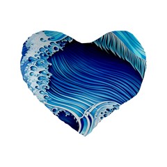 Watercolor Wave Standard 16  Premium Heart Shape Cushions by GardenOfOphir