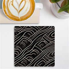 Black Coconut Color Wavy Lines Waves Abstract Uv Print Square Tile Coaster  by Ravend