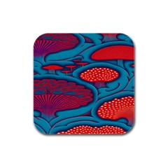 Vintage Ornate Mushroom Leafage Wallpaper Rubber Square Coaster (4 Pack) by Ravend