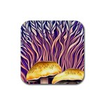 Flowery Garden Mushroom Rubber Coaster (Square) Front