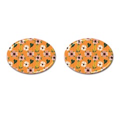 Flower Orange Pattern Floral Cufflinks (oval) by Dutashop