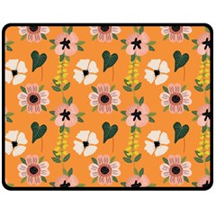 Flower Orange Pattern Floral Fleece Blanket (medium) by Dutashop