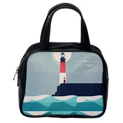 Lighthouse Ocean Nautical Sea Minimal Minimalist Classic Handbag (one Side) by Pakemis