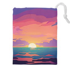 Sunset Ocean Beach Water Tropical Island Vacation 4 Drawstring Pouch (4xl) by Pakemis