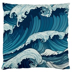 Waves Ocean Sea Pattern Water Tsunami Rough Seas Large Premium Plush Fleece Cushion Case (one Side) by Pakemis