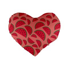 Watermelon Red Food Fruit Healthy Summer Fresh Standard 16  Premium Flano Heart Shape Cushions by Wegoenart