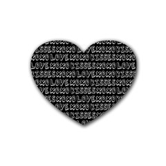 Black And White Love Kisses Pattern Rubber Heart Coaster (4 Pack) by GardenOfOphir