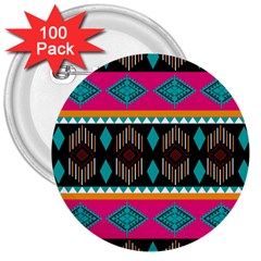 Abstract Art Pattern Design Vintage 3  Buttons (100 Pack)  by Ravend