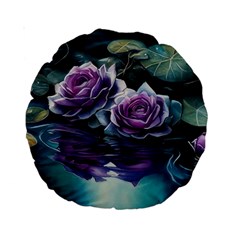 Roses Water Lilies Watercolor Standard 15  Premium Round Cushions by Ravend