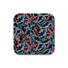 Leaves Leaf Pattern Patterns Colorfu Rubber Square Coaster (4 Pack) by Semog4