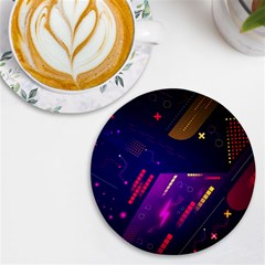 Colorful Abstract Background Creative Digital Art Colorful Geometric Artwork Uv Print Round Tile Coaster by Semog4