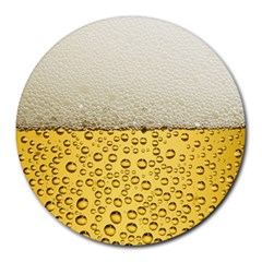 Texture Pattern Macro Glass Of Beer Foam White Yellow Art Round Mousepad by Semog4