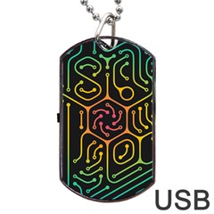 Circuit Hexagonal Geometric Pattern Background Pattern Dog Tag Usb Flash (two Sides) by Jancukart