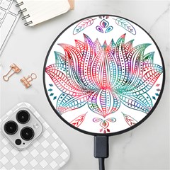 Lotus Feathers Boho Watercolor Wireless Fast Charger(black) by Salman4z