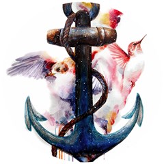 Anchor Watercolor Painting Tattoo Art Anchors And Birds Wooden Puzzle Round by Salman4z