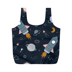 Space Background Illustration With Stars And Rocket Seamless Vector Pattern Full Print Recycle Bag (m) by Salman4z