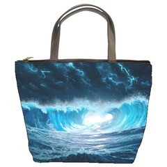 Thunderstorm Storm Tsunami Waves Ocean Sea Bucket Bag by Jancukart