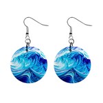 Tsunami Waves Ocean Sea Nautical Nature Abstract Blue Water Mini Button Earrings Front