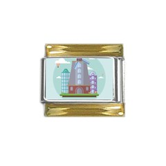 Amsterdam Landmark Landscape Gold Trim Italian Charm (9mm) by Sudheng