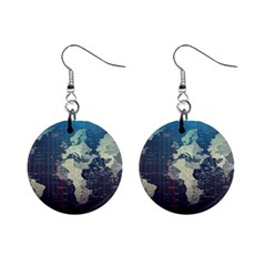 Vintage World Map Illustration Artwork Water Drop Digital Art Arts Mini Button Earrings by Sudheng