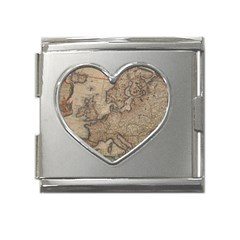 Vintage Europe Map Mega Link Heart Italian Charm (18mm) by Sudheng