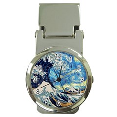 Starry Night Hokusai Van Gogh The Great Wave Off Kanagawa Money Clip Watches by Sudheng