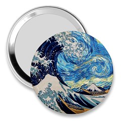 Starry Night Hokusai Van Gogh The Great Wave Off Kanagawa 3  Handbag Mirrors by Sudheng